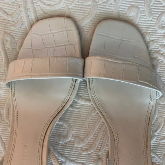 ZARA White 100% Leather Croco Kitten Heel Sandals 40 9 Worn Once - Picture 4 of 6